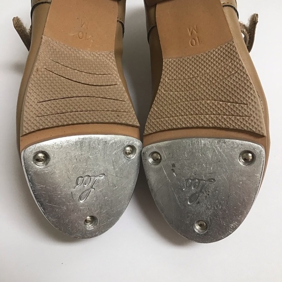 Tap Dance Shoes Little Girls SZ 10M Tan Hook Loop Strap Beige Recital Leo Rhythm - Picture 11 of 15